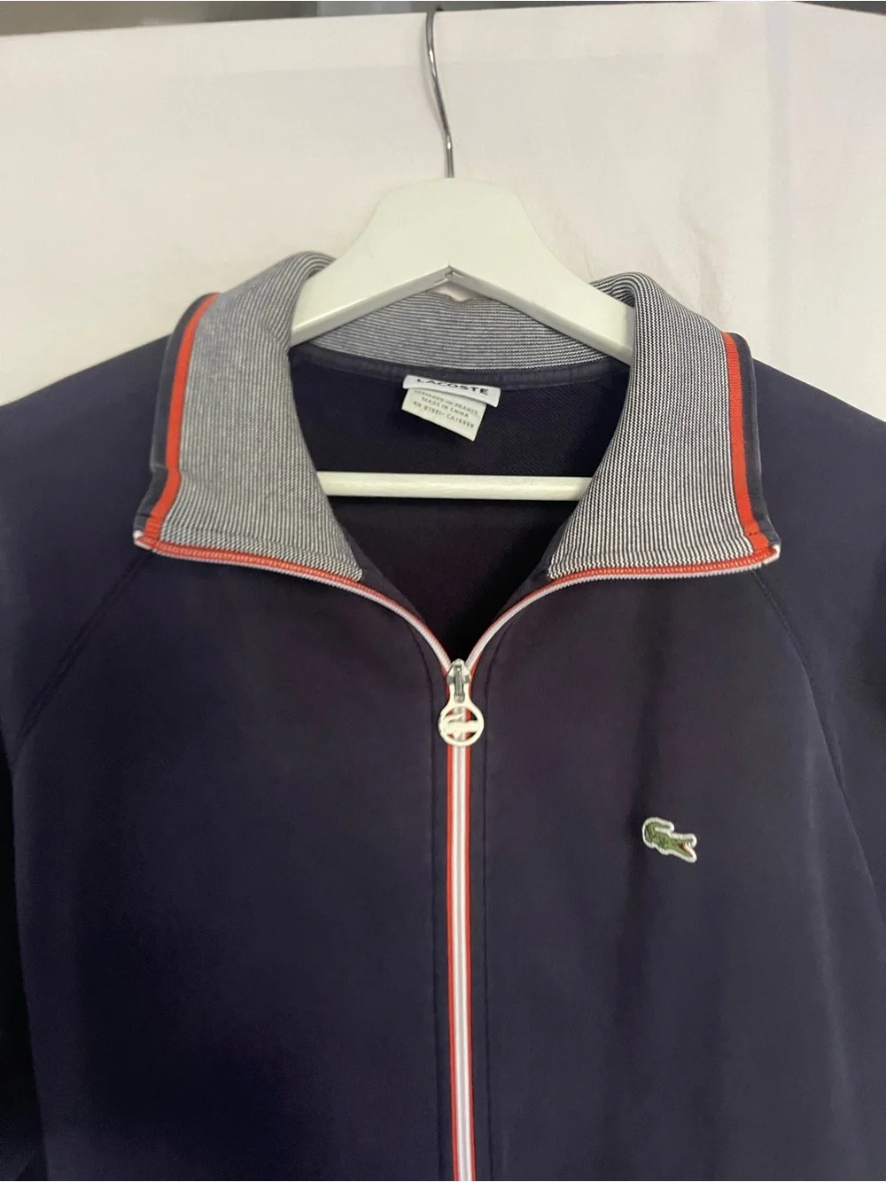 Vintage Lacoste Full Zip Track Jacket Size L Contrast Ribbed Collar tennis sport